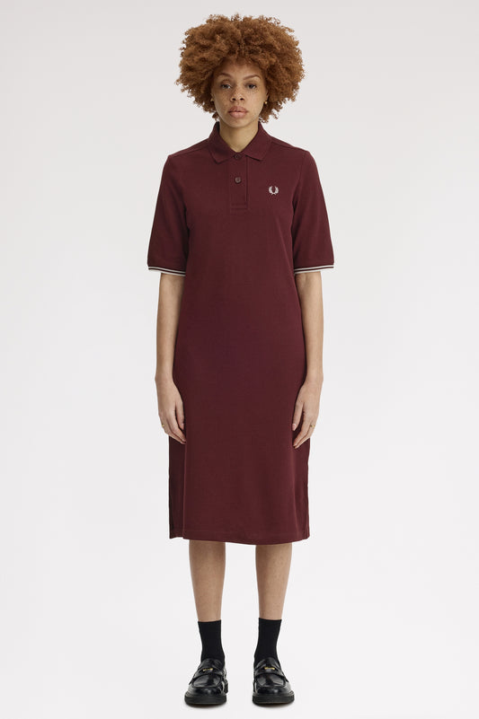 Fred Perry - SHEER TIPPED POLO DRESS - Oxblood