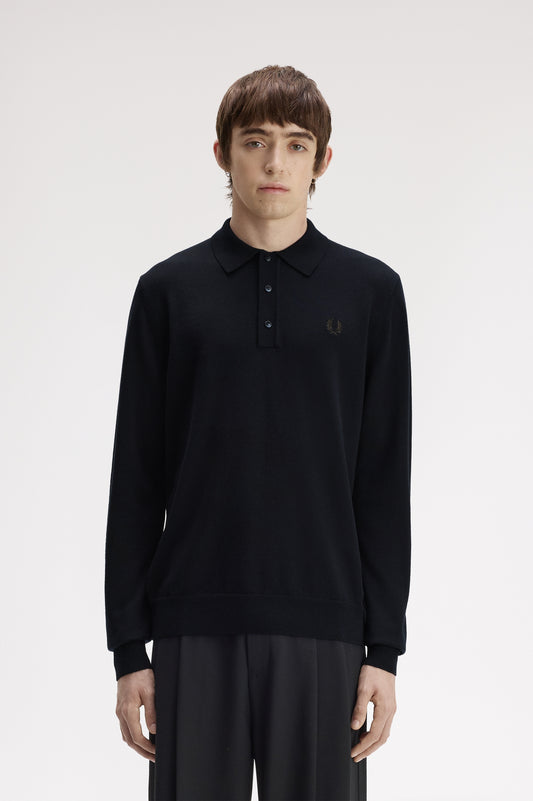 Fred Perry_ Classic Knitted Shirt LS_K4535_Navy