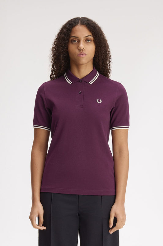 Fred Perry - W' TWIN TIPPED POLO SHIRT - Plum/Ecru/Ecru