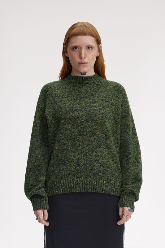 Fred Perry - TWISTED MARL MOCK NECK JUMPER - Tennisball Yellow/Dark Petrol/Black