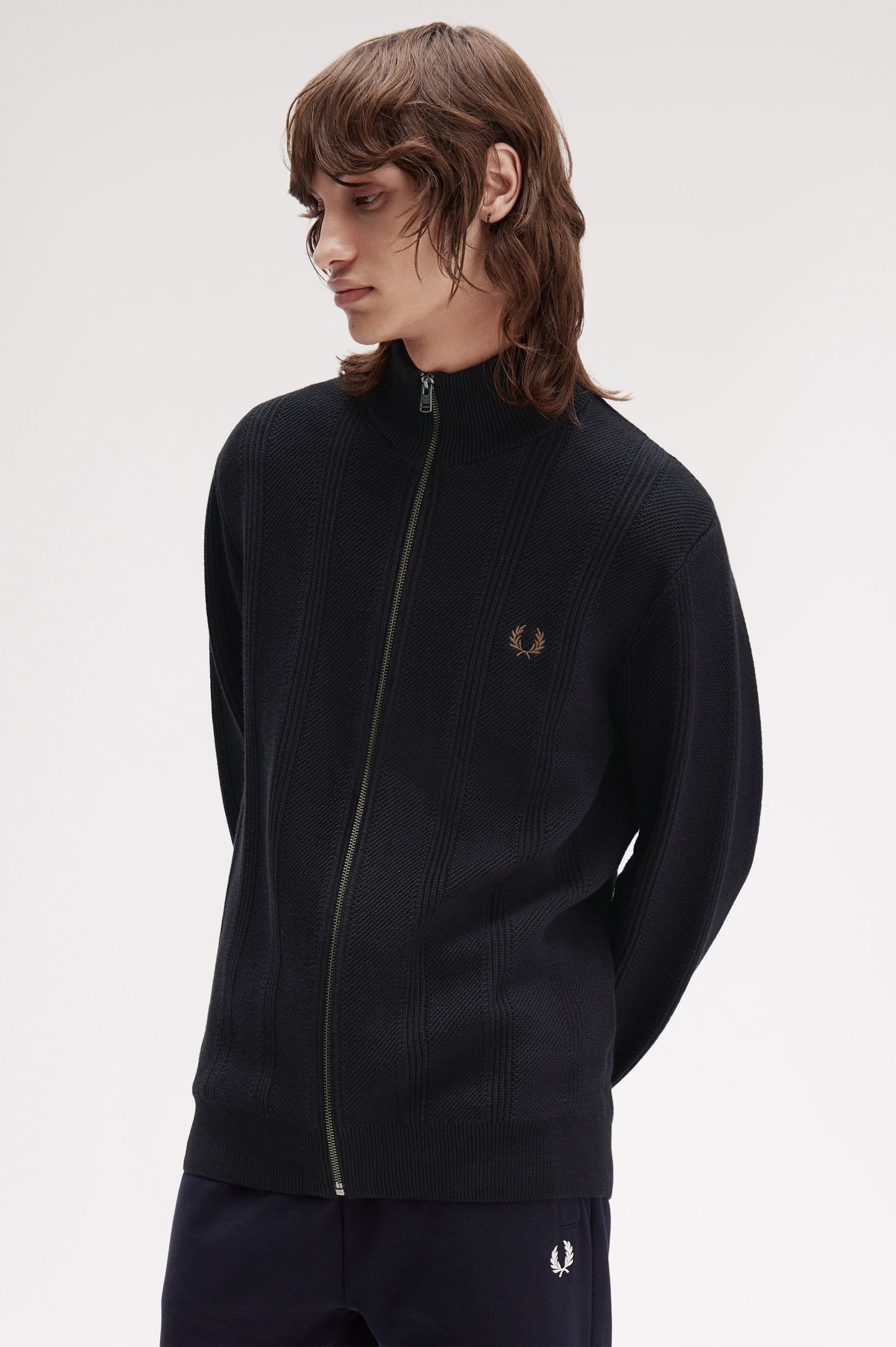 Fred Perry - TEXTURED ZIP THROUGH CARDIGAN - Black