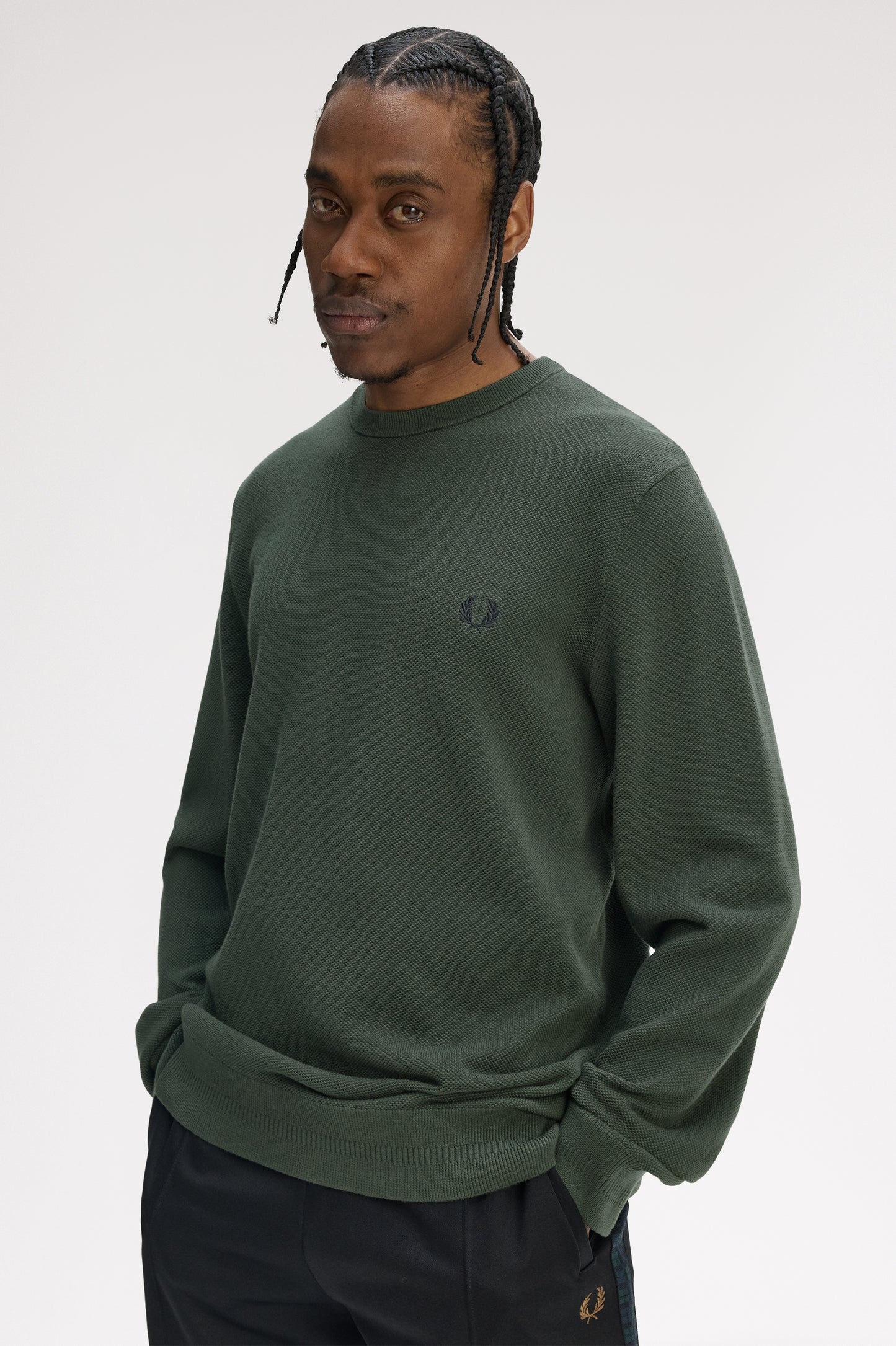 Fred Perry PIQUE STITCH JUMPER - Court Green