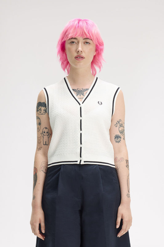 Fred Perry - BUTTON THROUGH KNITTED TANK - Snow White
