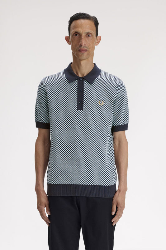 Fred Perry - CHEQUERBOARD KNITTED SHIRT - Dark Airforce