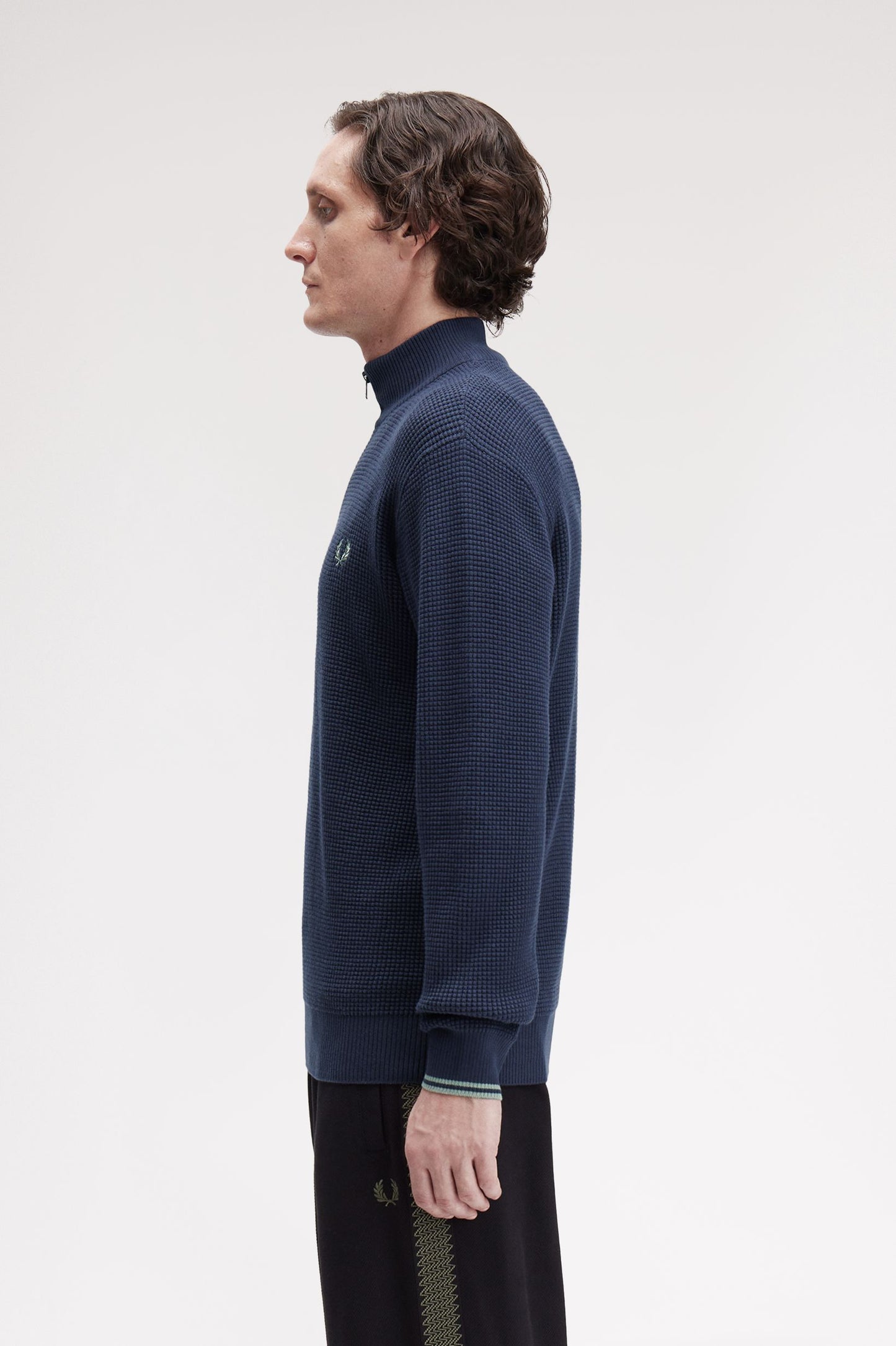 Fred Perry WAFFLE STITCH HALF ZIP JUMPER - Dark Airforce