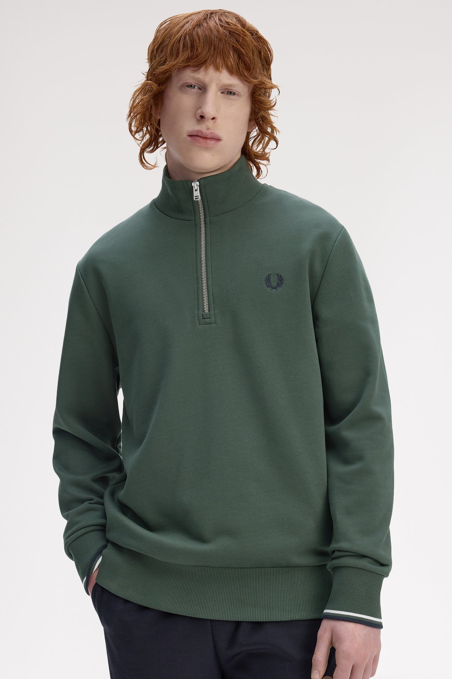 Fred Perry - HALF ZIP SWEATSHIRT - Courtgreen/Snowhite/Navy