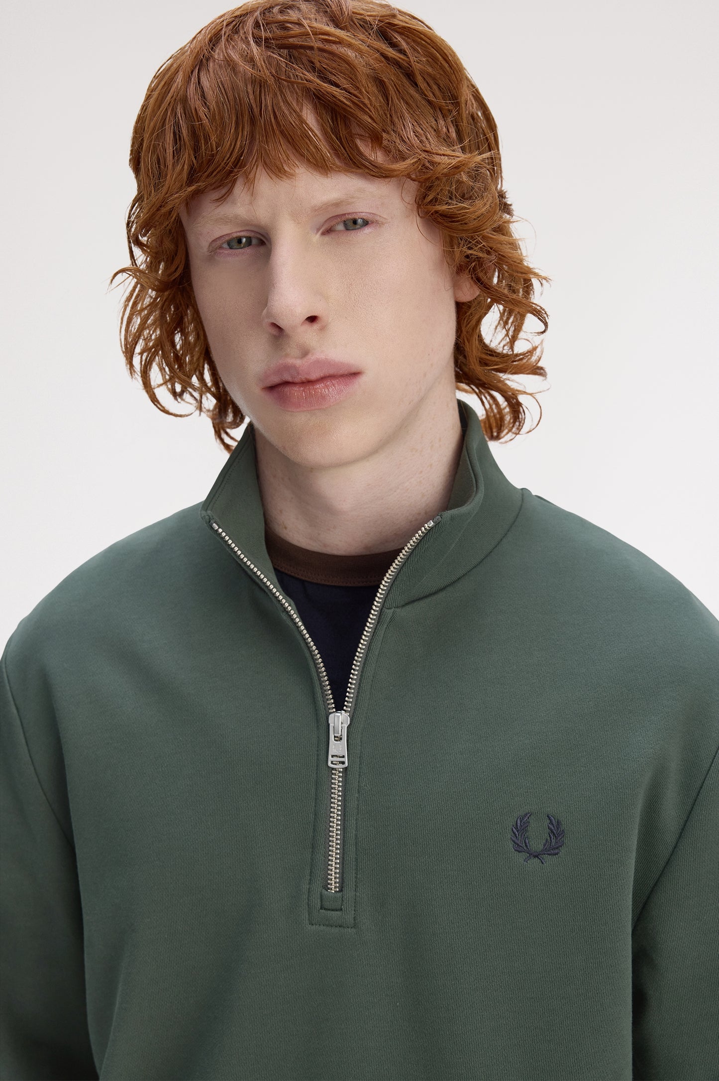 Fred Perry - HALF ZIP SWEATSHIRT - Courtgreen/Snowhite/Navy