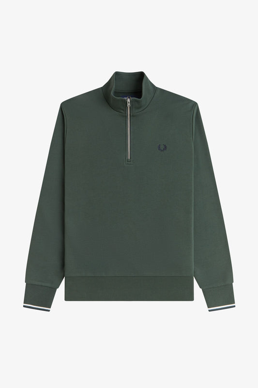 Fred Perry - HALF ZIP SWEATSHIRT - Courtgreen/Snowhite/Navy