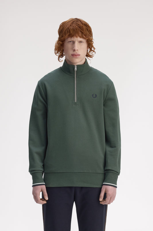 Fred Perry - HALF ZIP SWEATSHIRT - Courtgreen/Snowhite/Navy