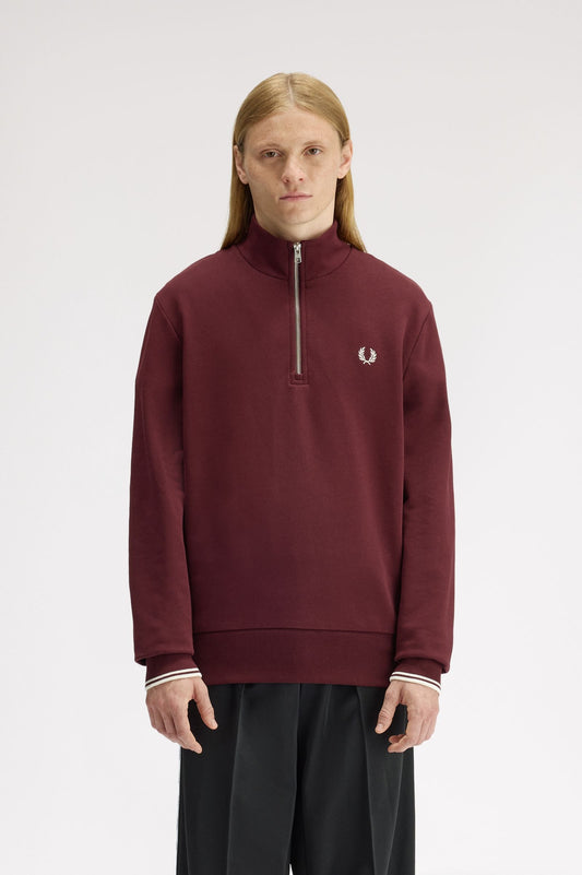 Fred Perry - HALF ZIP SWEATSHIRT - Oxblood/Ecru