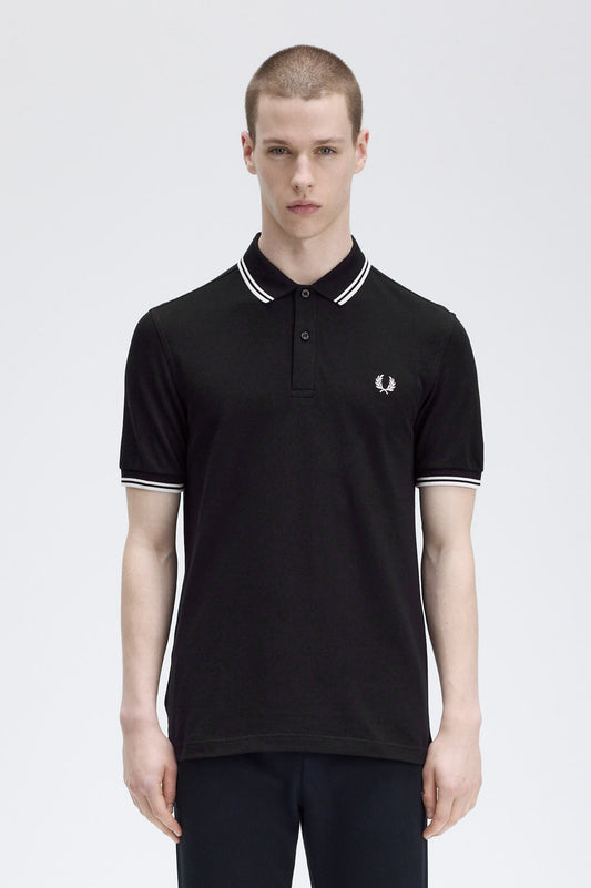 Fred Perry - TWIN TIPPED POLO SHIRT - Black/White/White