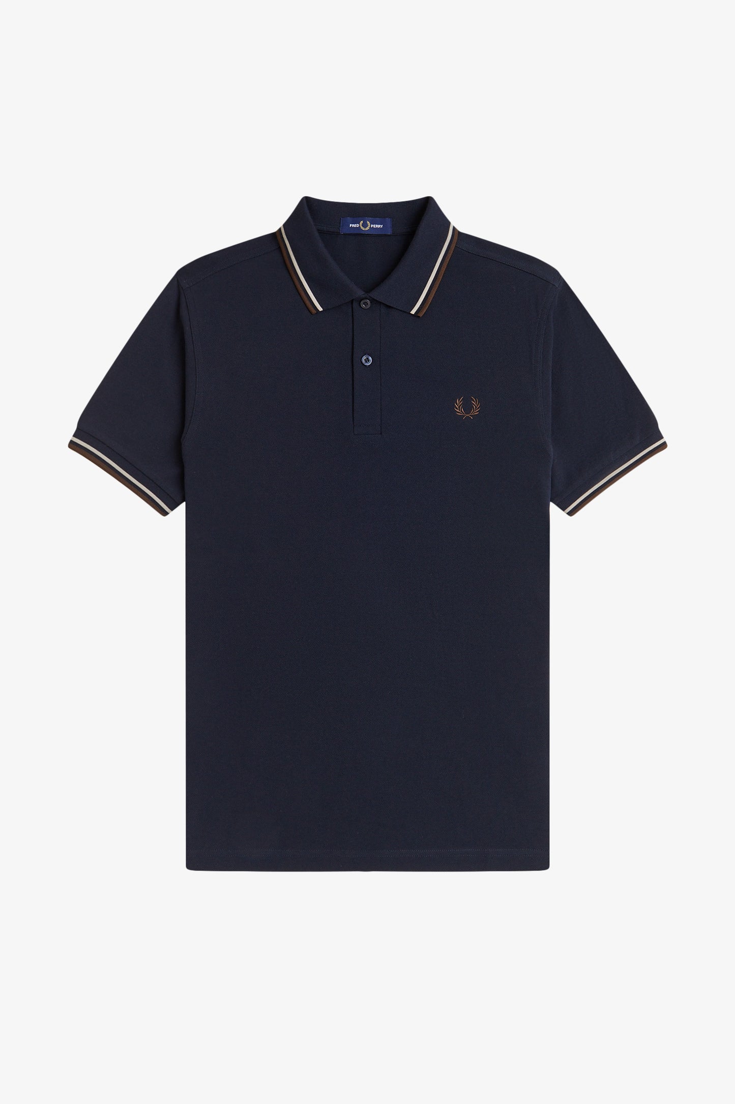 Fred Perry - TWIN TIPPED POLO SHIRT - Navy/Warm Oat/ Burnt Tobacco
