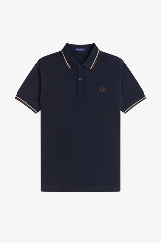 Fred Perry - TWIN TIPPED POLO SHIRT - Navy/Warm Oat/ Burnt Tobacco