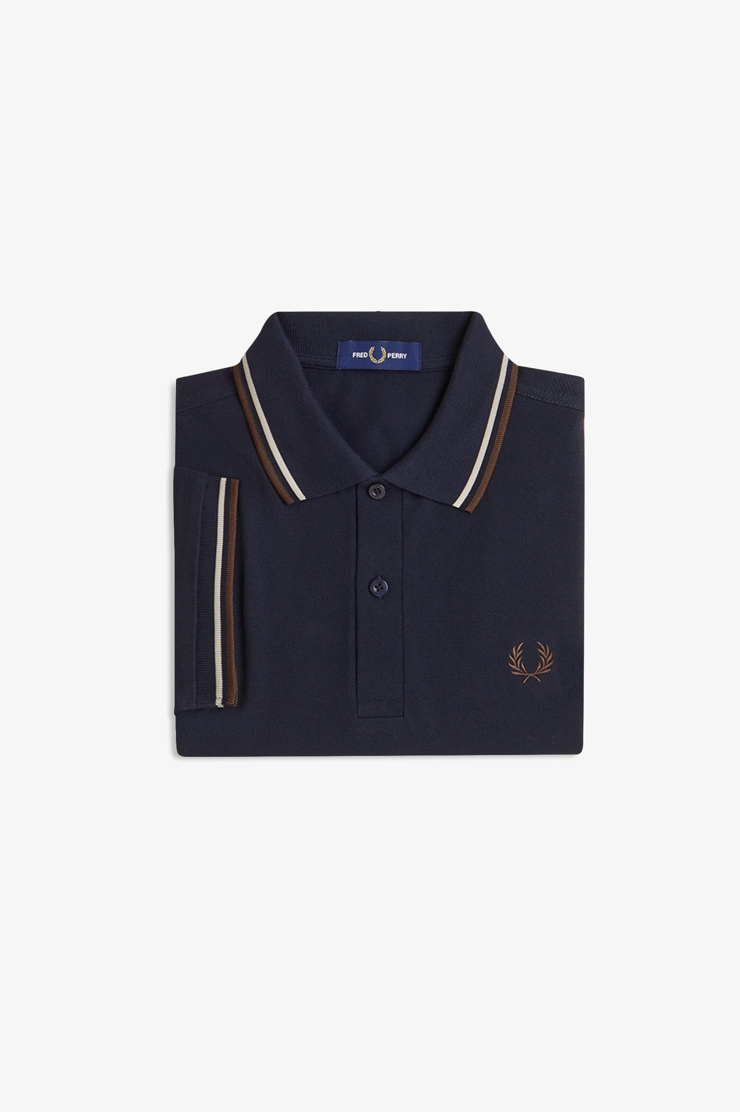 Fred Perry - TWIN TIPPED POLO SHIRT - Navy/Warm Oat/ Burnt Tobacco