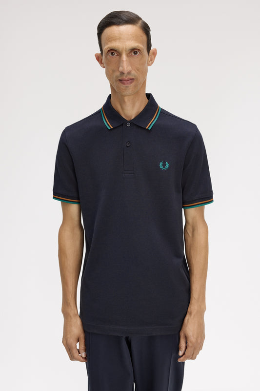 Fred Perry - TWIN TIPPED FRED PERRY SHIRT - Navy/Dark Caramel/Sport Green
