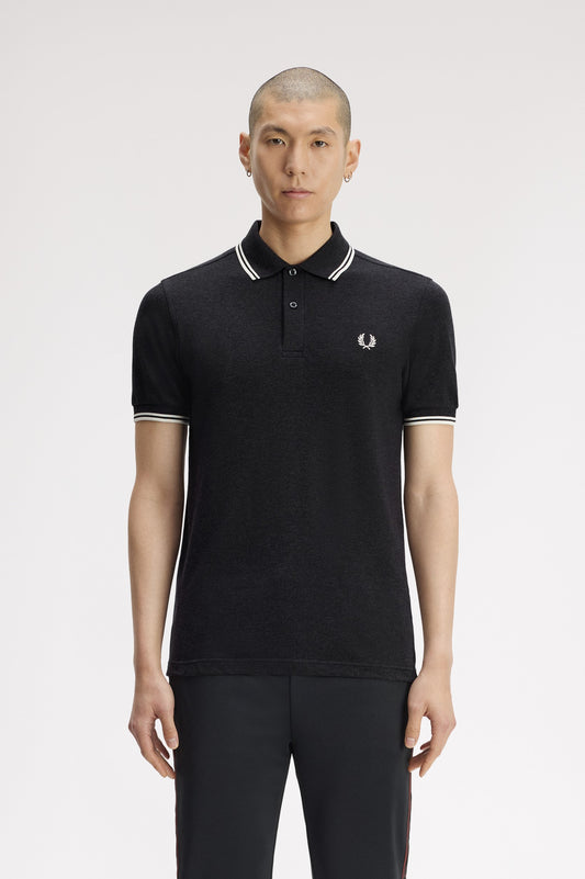 Fred Perry - TWIN TIPPED POLO SHIRT - Charcoal Marl/Ecru/Ecru