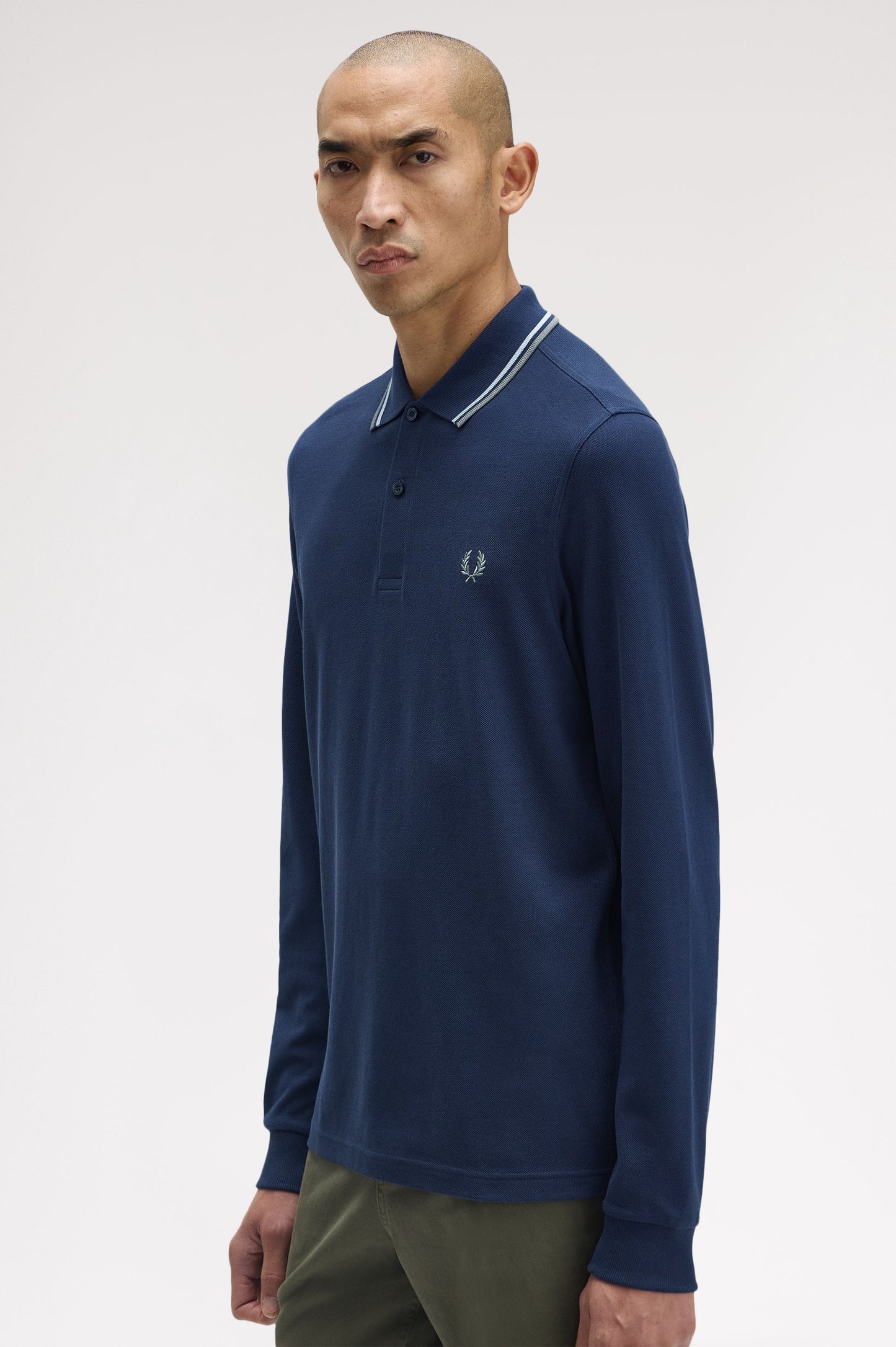 Fred Perry - LS TWIN TIPPED POLO SHIRT - Dark Airforce/Light Ice/ Bayleaf