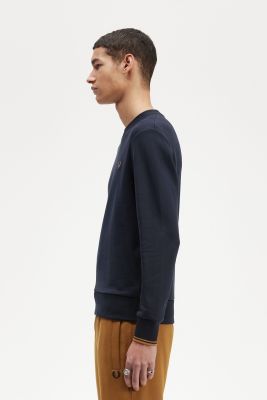 Fred Perry - CREW NECK SWEATSHIRT - Navy/Dark Caramel