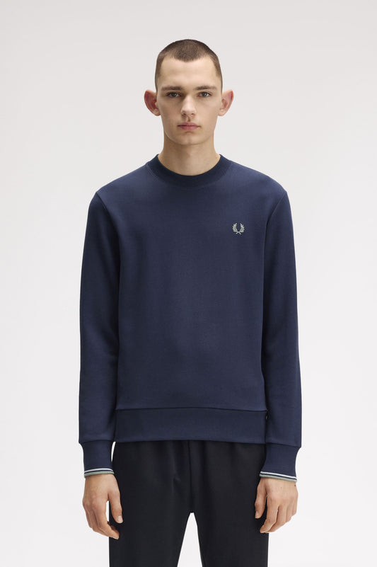 Fred Perry - CREW NECK SWEATSHIRT - Dark Airforce/Lightice/Bayleaf