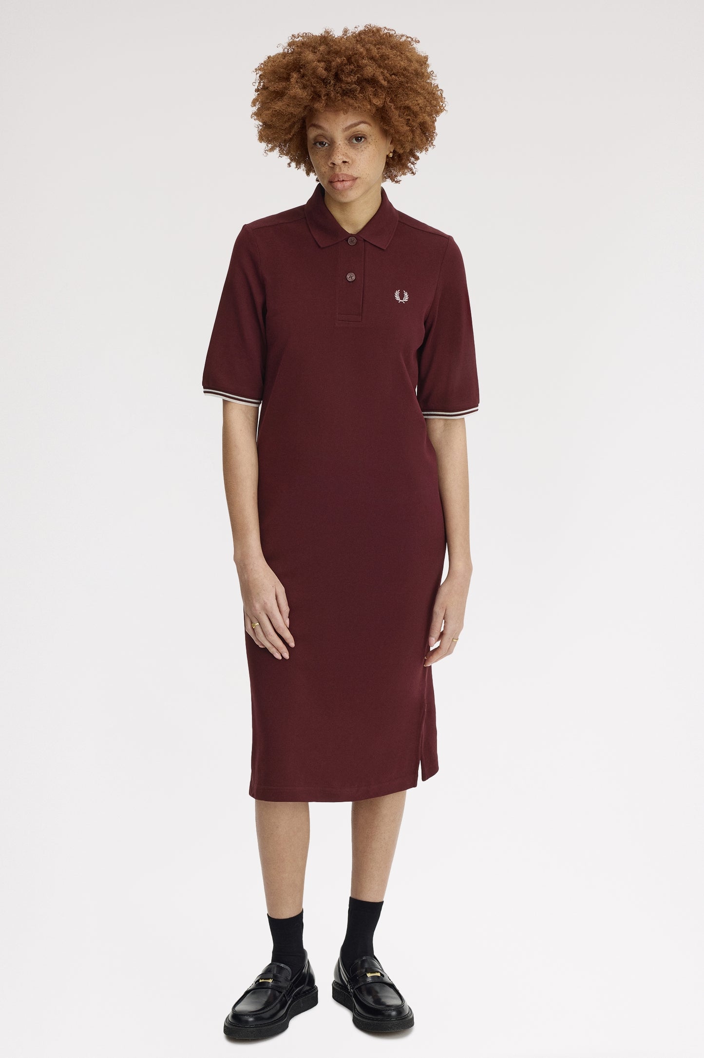 Fred Perry - SHEER TIPPED POLO DRESS - Oxblood