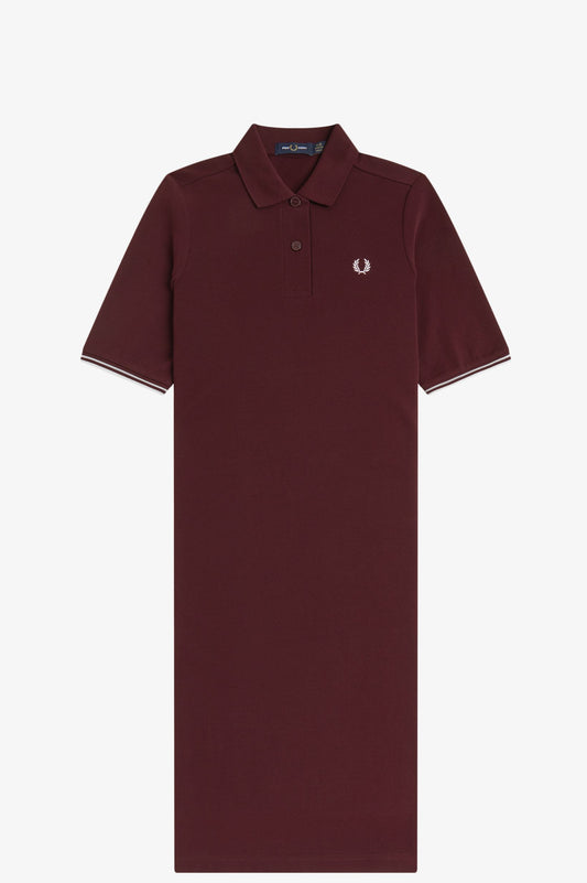 Fred Perry - SHEER TIPPED POLO DRESS - Oxblood