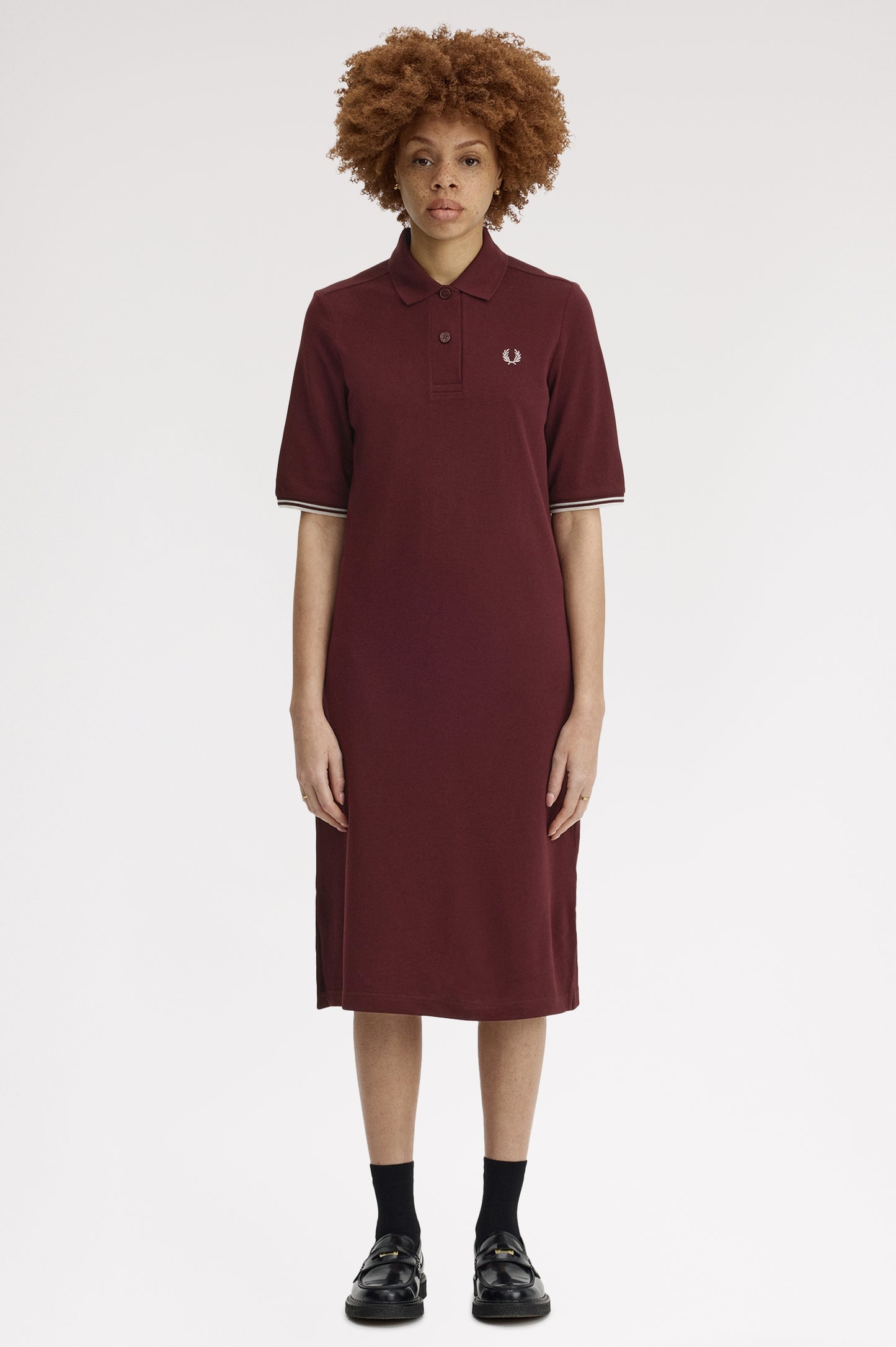 Fred Perry - SHEER TIPPED POLO DRESS - Oxblood