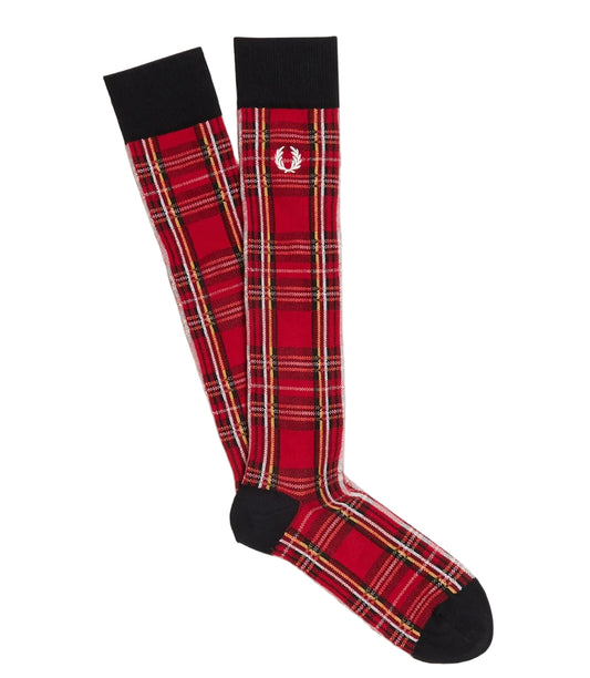 Fred Perry - LONG ROYAL STEWART TARTAN SOCKS - Red C4140