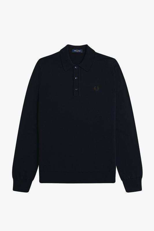 Fred Perry_ Classic Knitted Shirt LS_K4535_Navy