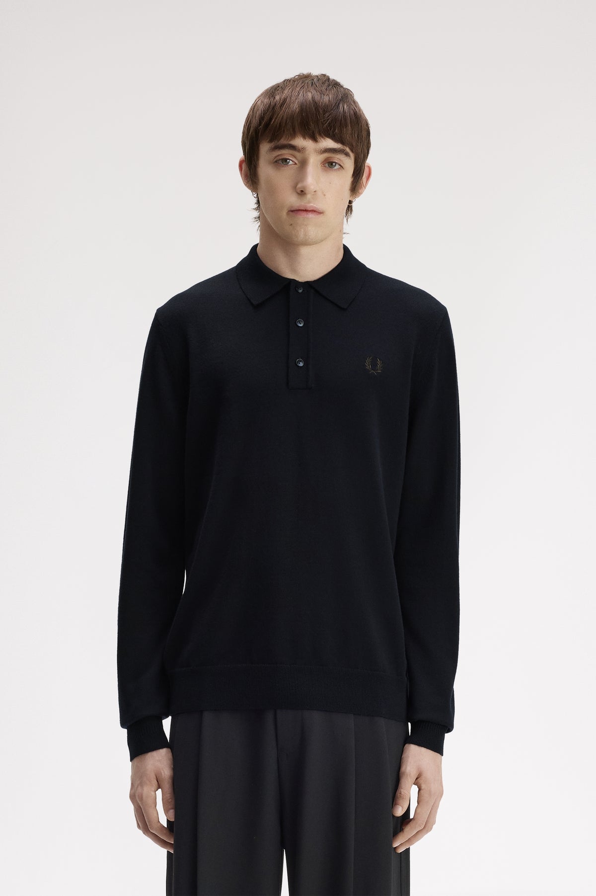 Fred Perry_ Classic Knitted Shirt LS_K4535_Navy