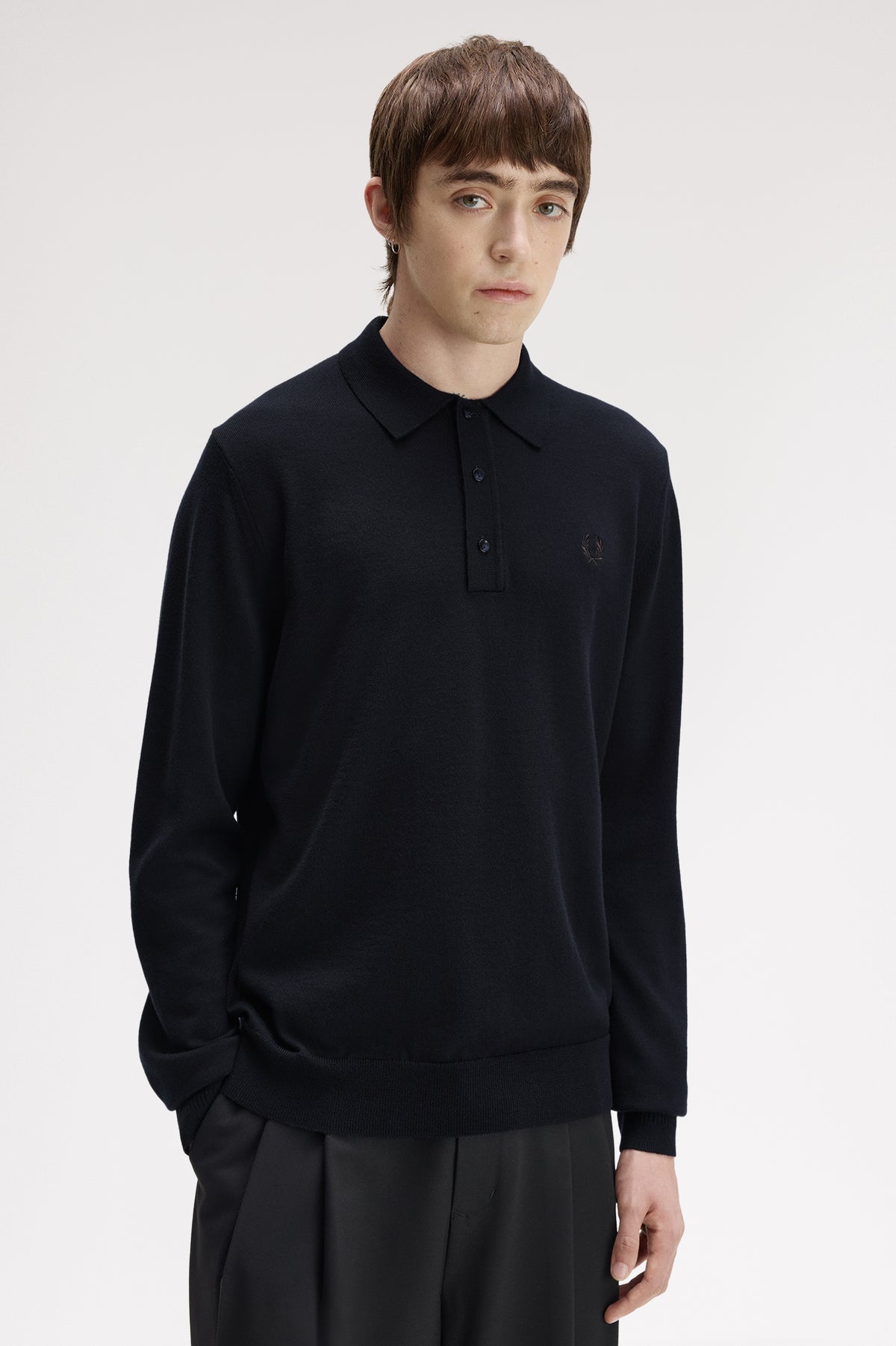Fred Perry_ Classic Knitted Shirt LS_K4535_Navy
