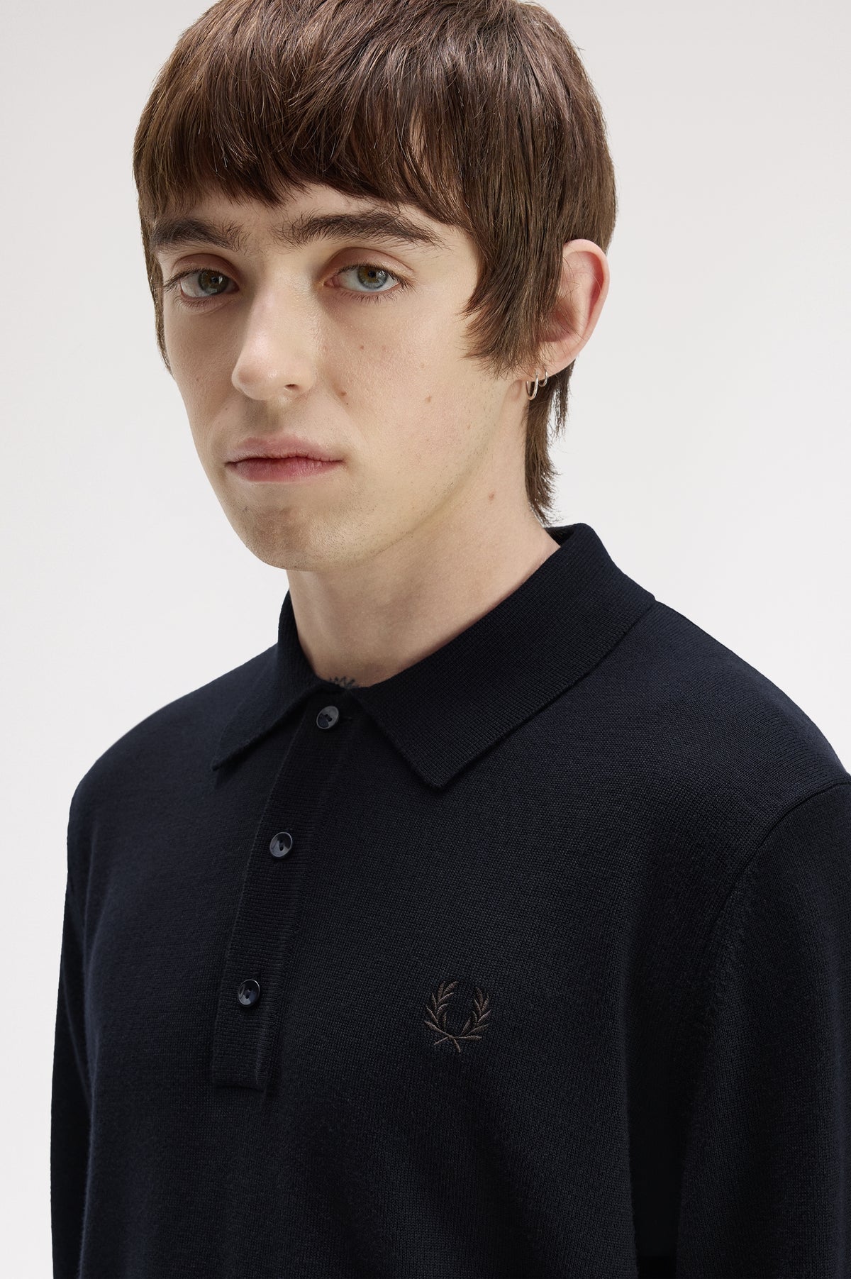 Fred Perry_ Classic Knitted Shirt LS_K4535_Navy