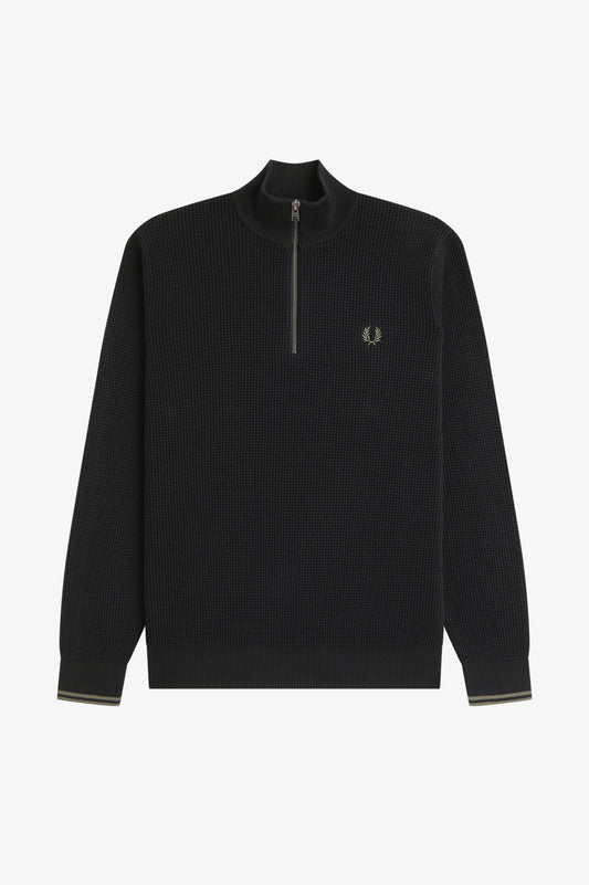 Fred Perry_ Waffle Stitch Half Zip_K8557_Schwarz