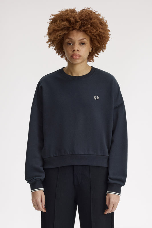 Fred Perry - W' CREW NECK SWEATSHIRT - Navy/White