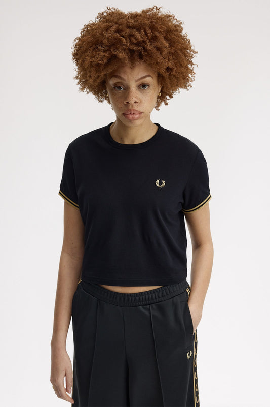 Fred Perry - TIPPED PIQUE T-SHIRT - Black/Campagne