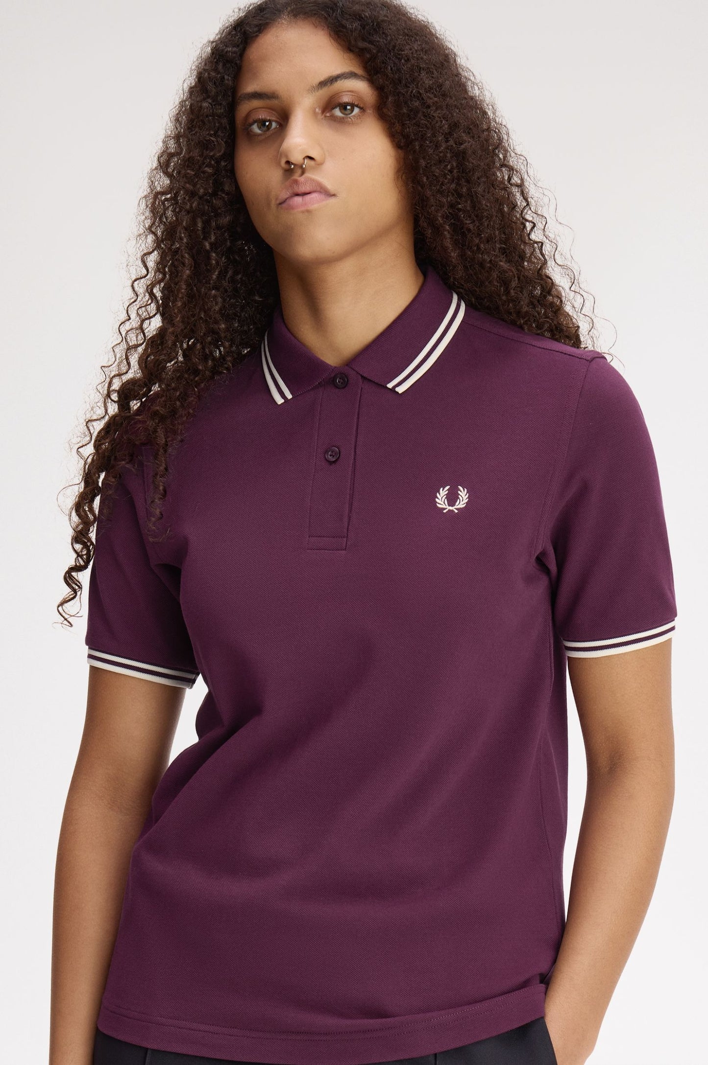 Fred Perry - W' TWIN TIPPED POLO SHIRT - Plum/Ecru/Ecru