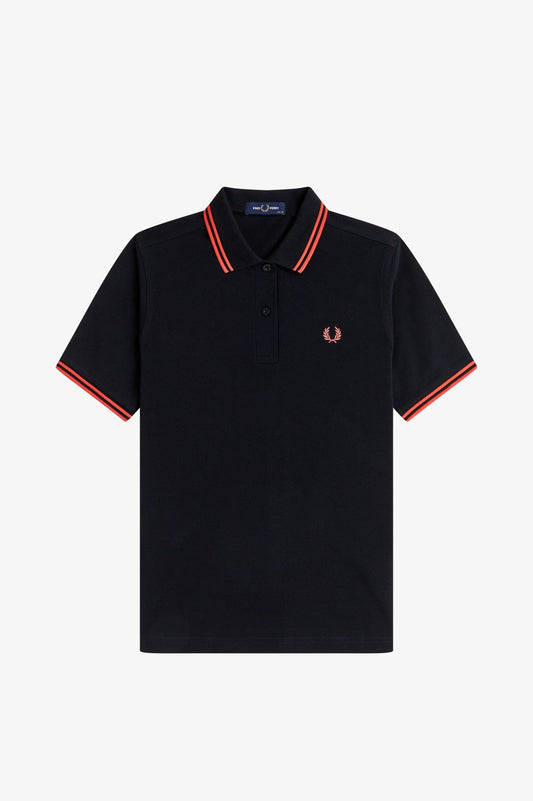 Fred Perry - W' TWIN TIPPED POLO SHIRT - Black/Flamingo Tan