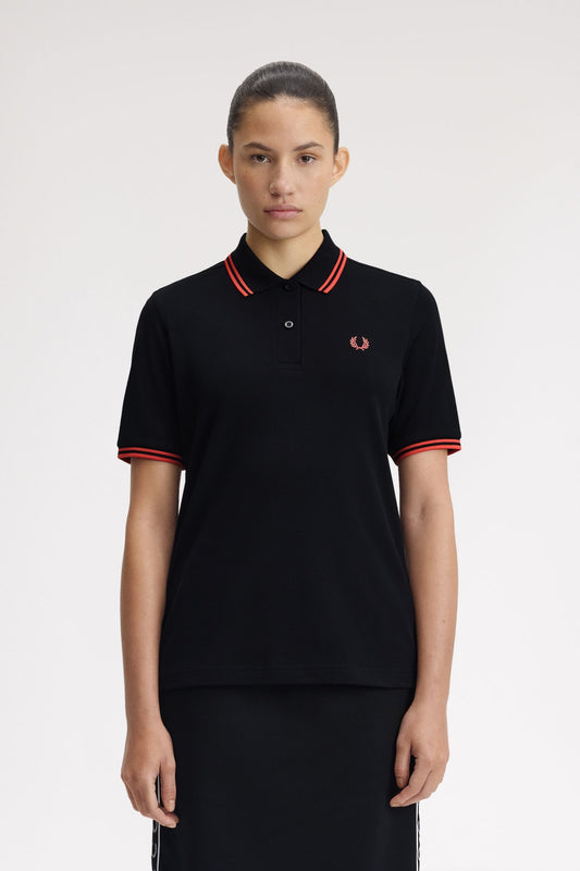 Fred Perry - W' TWIN TIPPED POLO SHIRT - Black/Flamingo Tan
