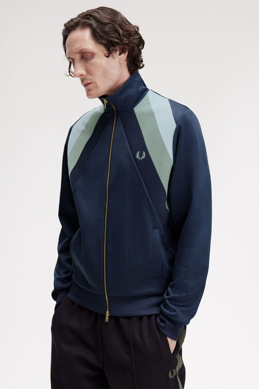 Fred Perry - STRIPED PANEL TRACK JACKET - Dark Airforce