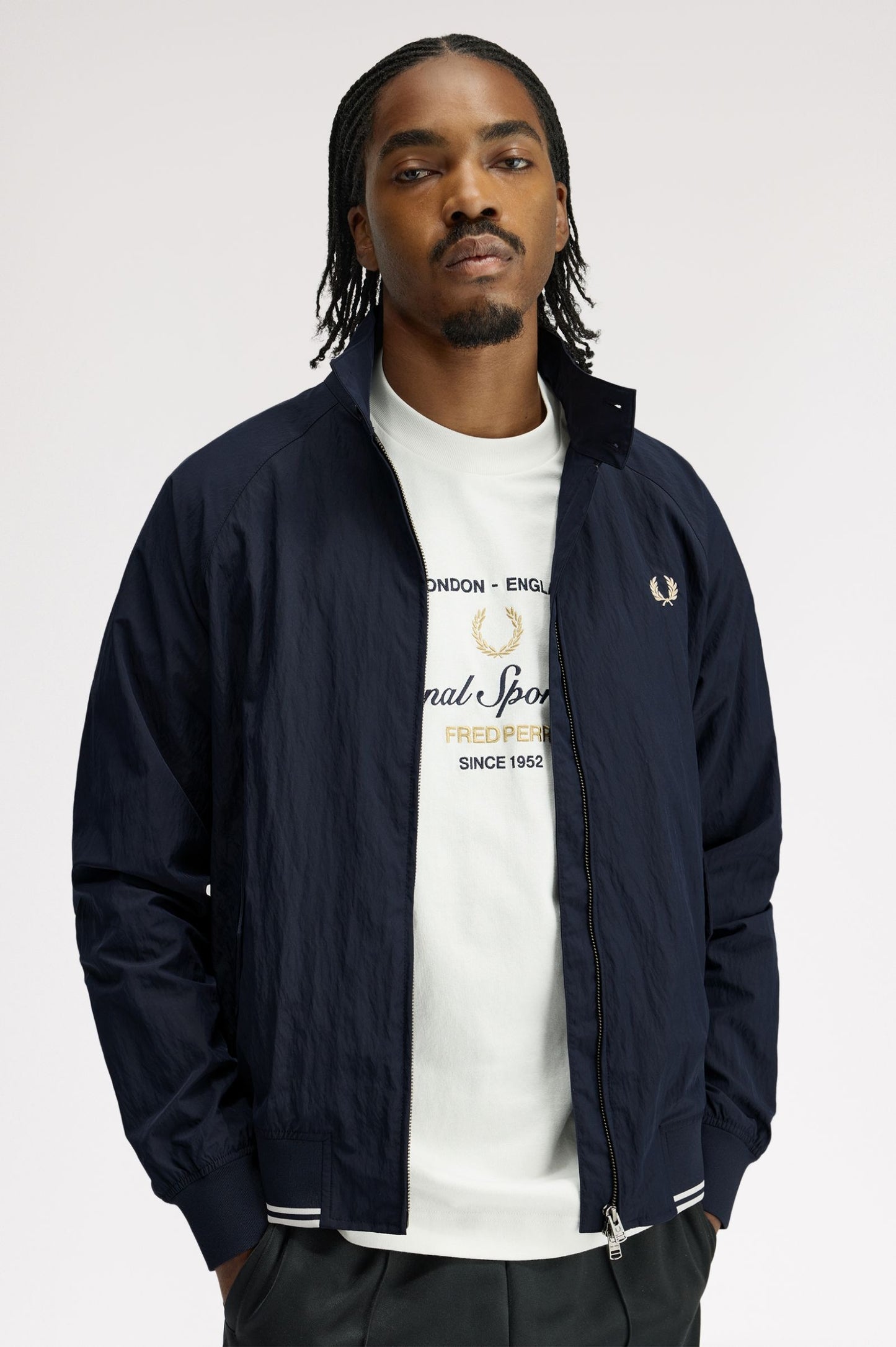 Fred Perry - CRINKLE HARRINGTON JACKET - Navy