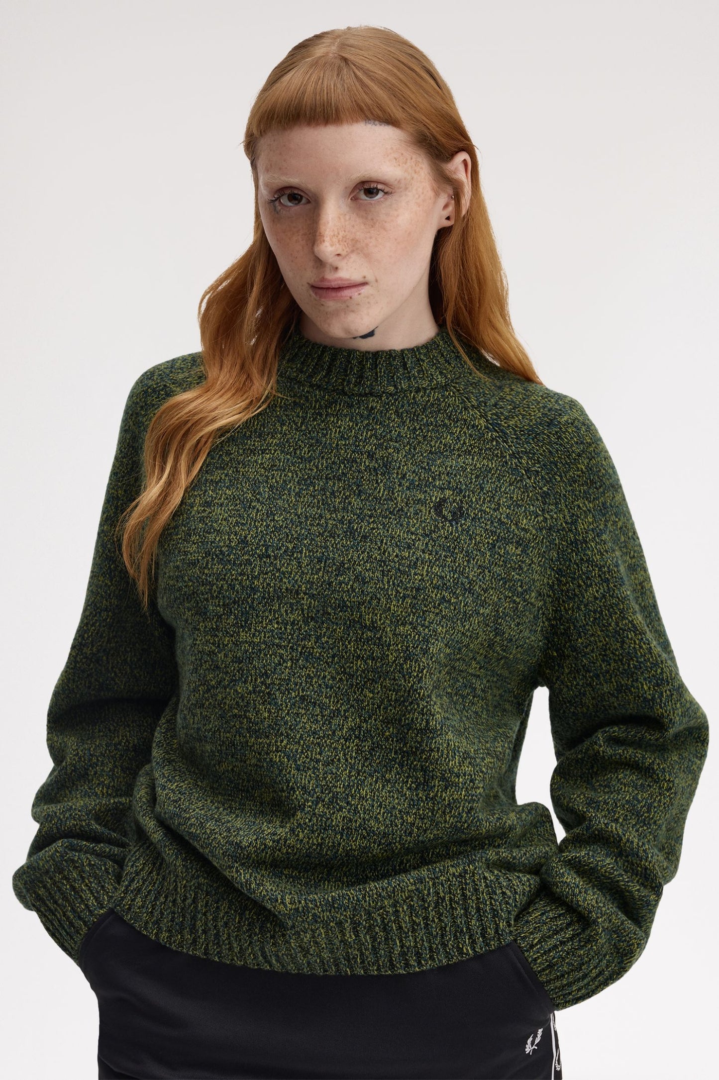 Fred Perry - TWISTED MARL MOCK NECK JUMPER - Tennisball Yellow/Dark Petrol/Black