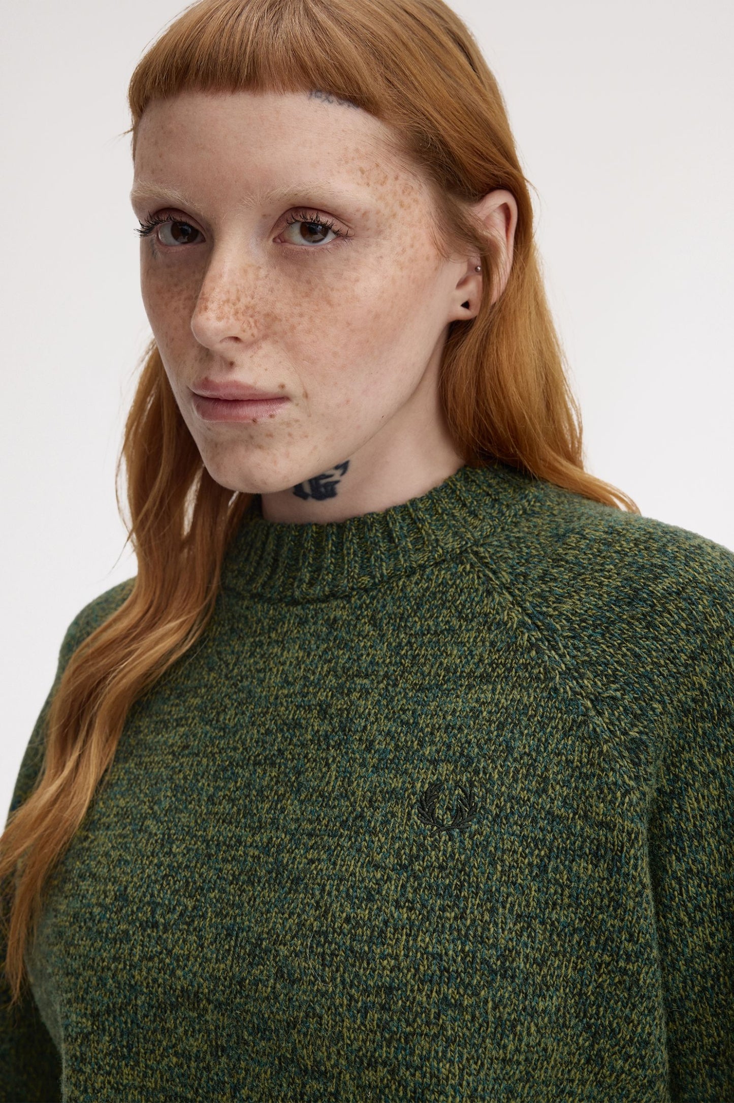 Fred Perry - TWISTED MARL MOCK NECK JUMPER - Tennisball Yellow/Dark Petrol/Black