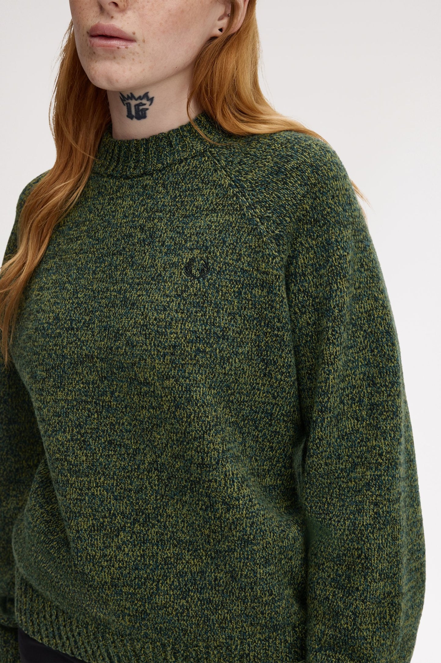 Fred Perry - TWISTED MARL MOCK NECK JUMPER - Tennisball Yellow/Dark Petrol/Black