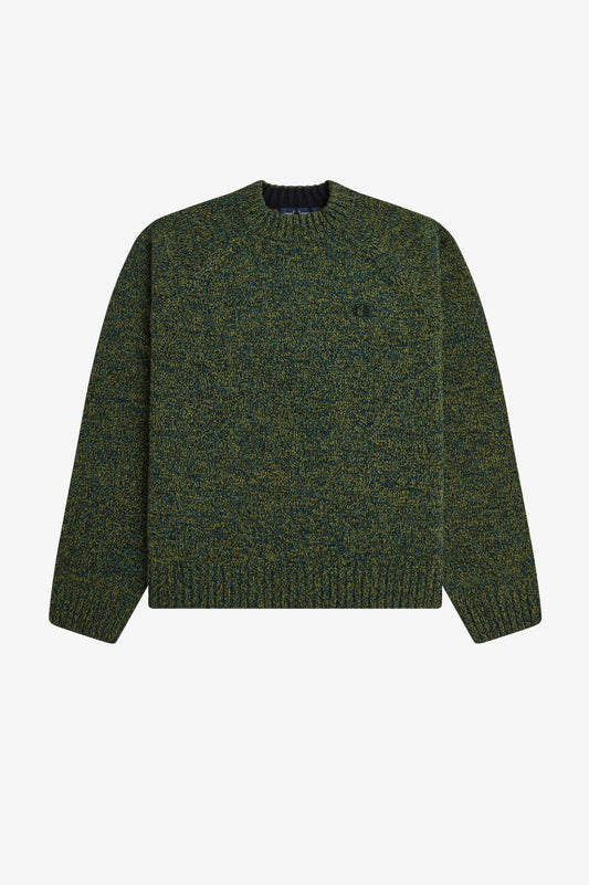 Fred Perry - TWISTED MARL MOCK NECK JUMPER - Tennisball Yellow/Dark Petrol/Black