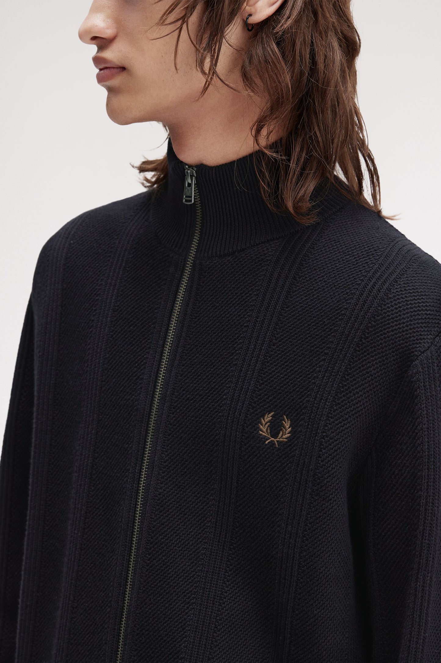 Fred Perry - TEXTURED ZIP THROUGH CARDIGAN - Black