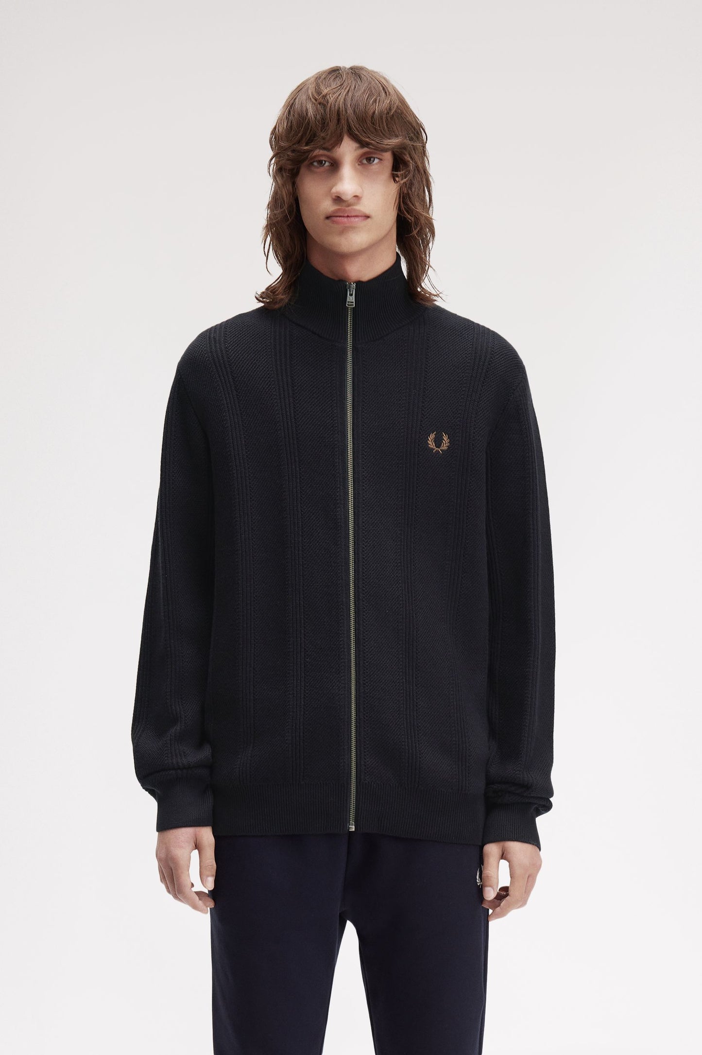 Fred Perry - TEXTURED ZIP THROUGH CARDIGAN - Black