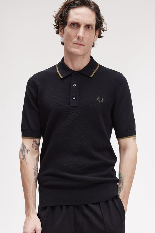 Fred Perry - PIQUÈ STRICKHEMD - Black