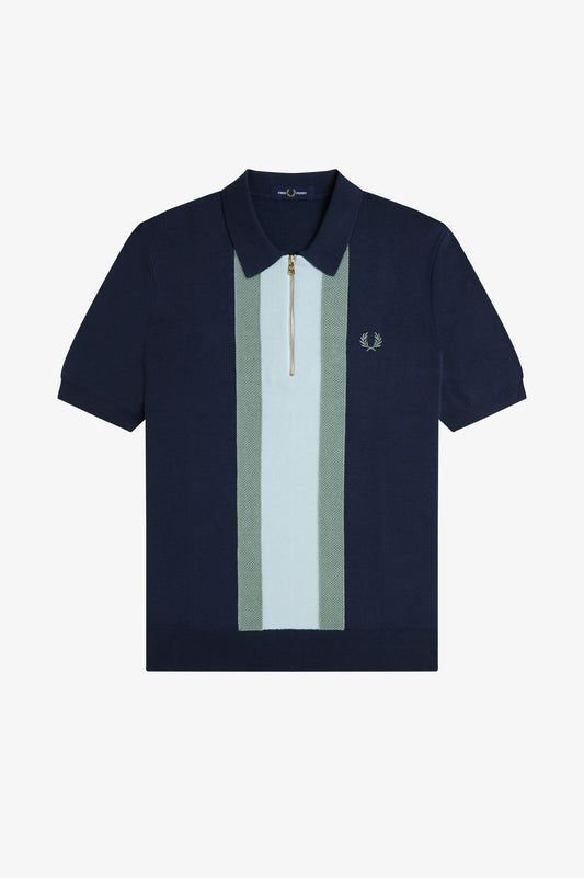 Fred Perry - TEXTURED STRIPE KNITTED SHIRT - Dark Airforce
