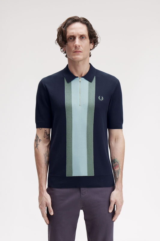 Fred Perry - TEXTURED STRIPE KNITTED SHIRT - Dark Airforce