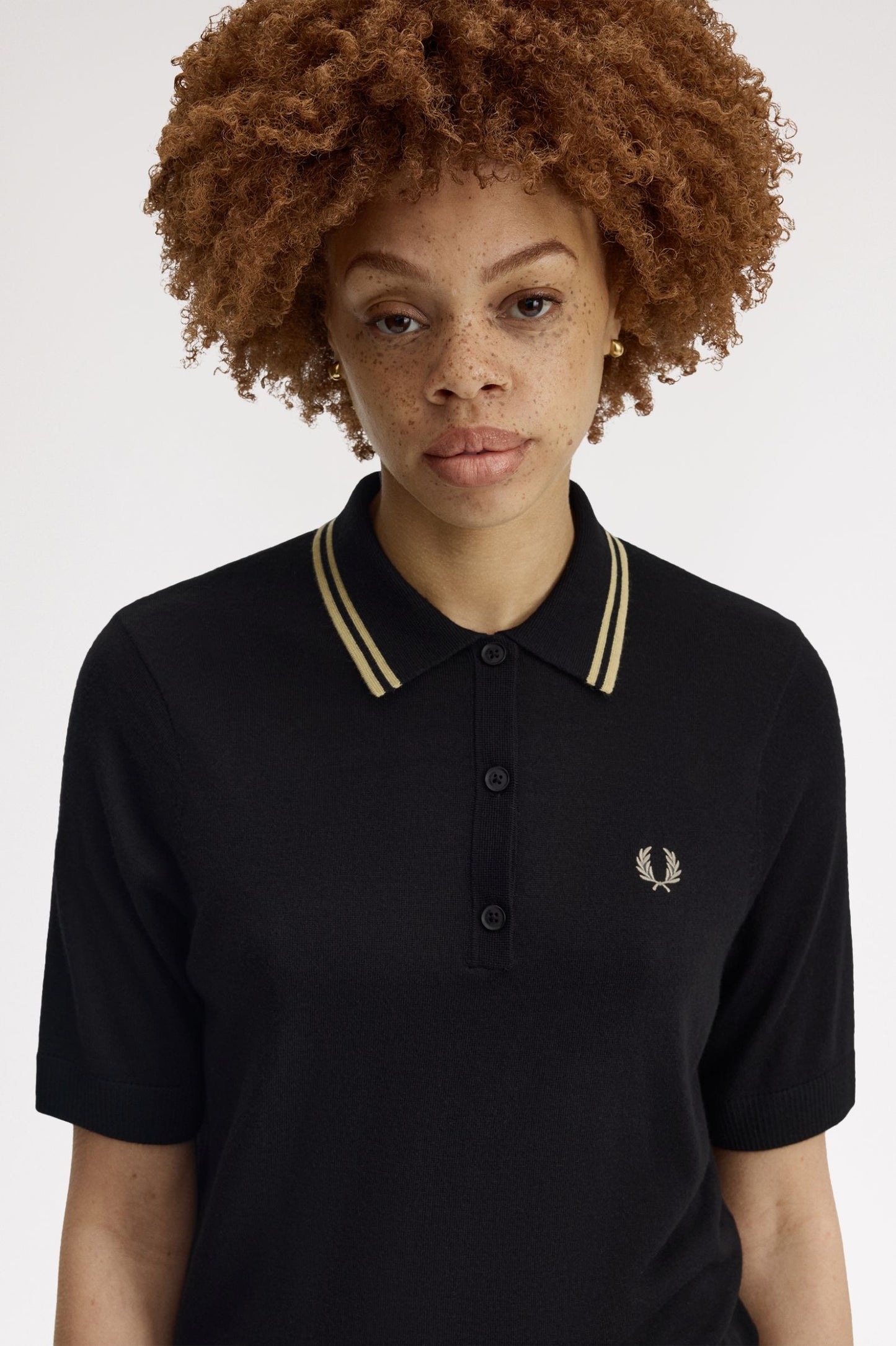 Fred Perry - TIPPED KNITTED SHIRT - Black/Champage