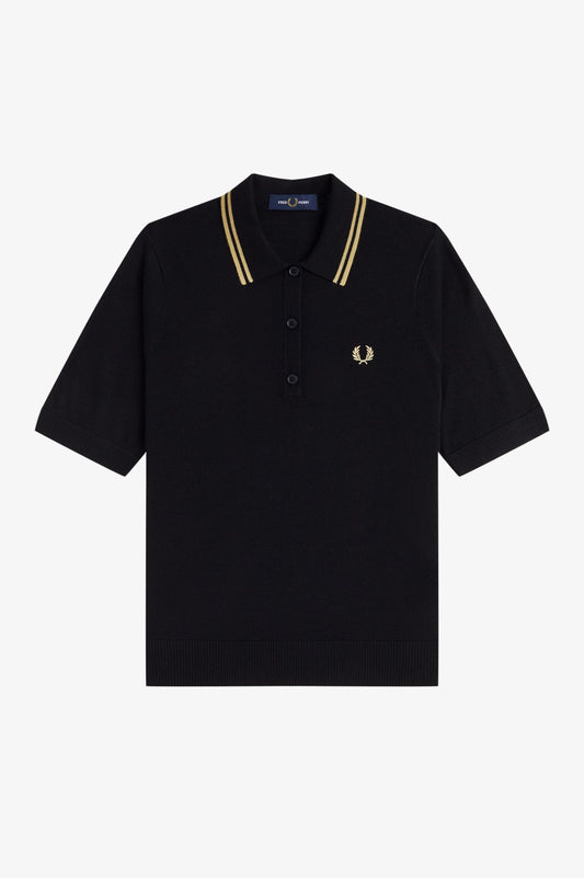 Fred Perry - TIPPED KNITTED SHIRT - Black/Champage